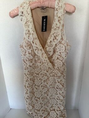 Angel Biba Cream Lace Midi Dress with Nude Lining